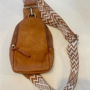 Anthropologie Tan Leather Bag with Gold Accents